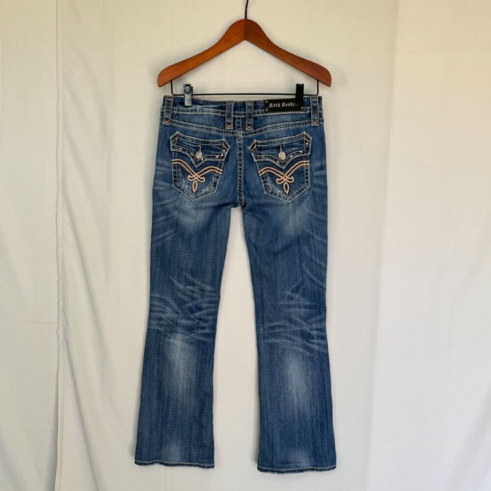 Rock Revival Cole Easy Boot Low Rise‎ Distressed  Embroidered Y2K Jeans Size 28